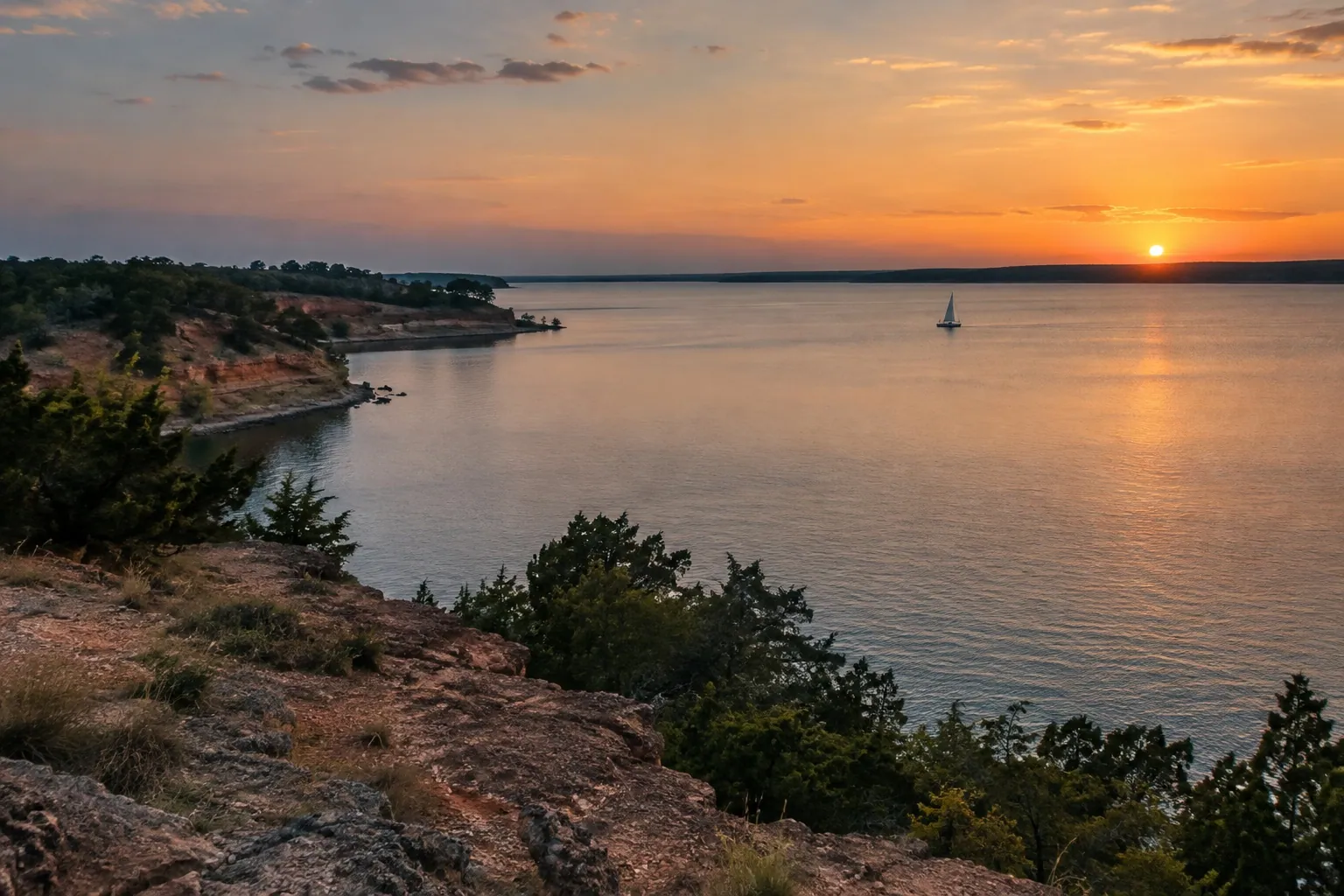 Lake Texoma at sunset near Denison, Texas