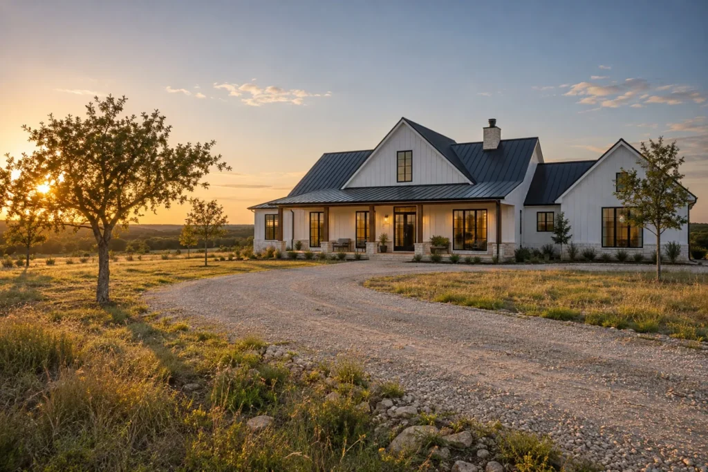 A farmhouse on open acreage — the kind of homesite many North Texas land buyers are after