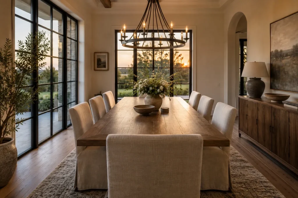 A staged dining room ready for photo day