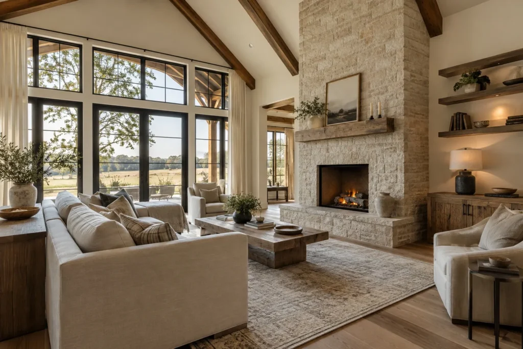 A bright living room in a move-in-ready North Texas home